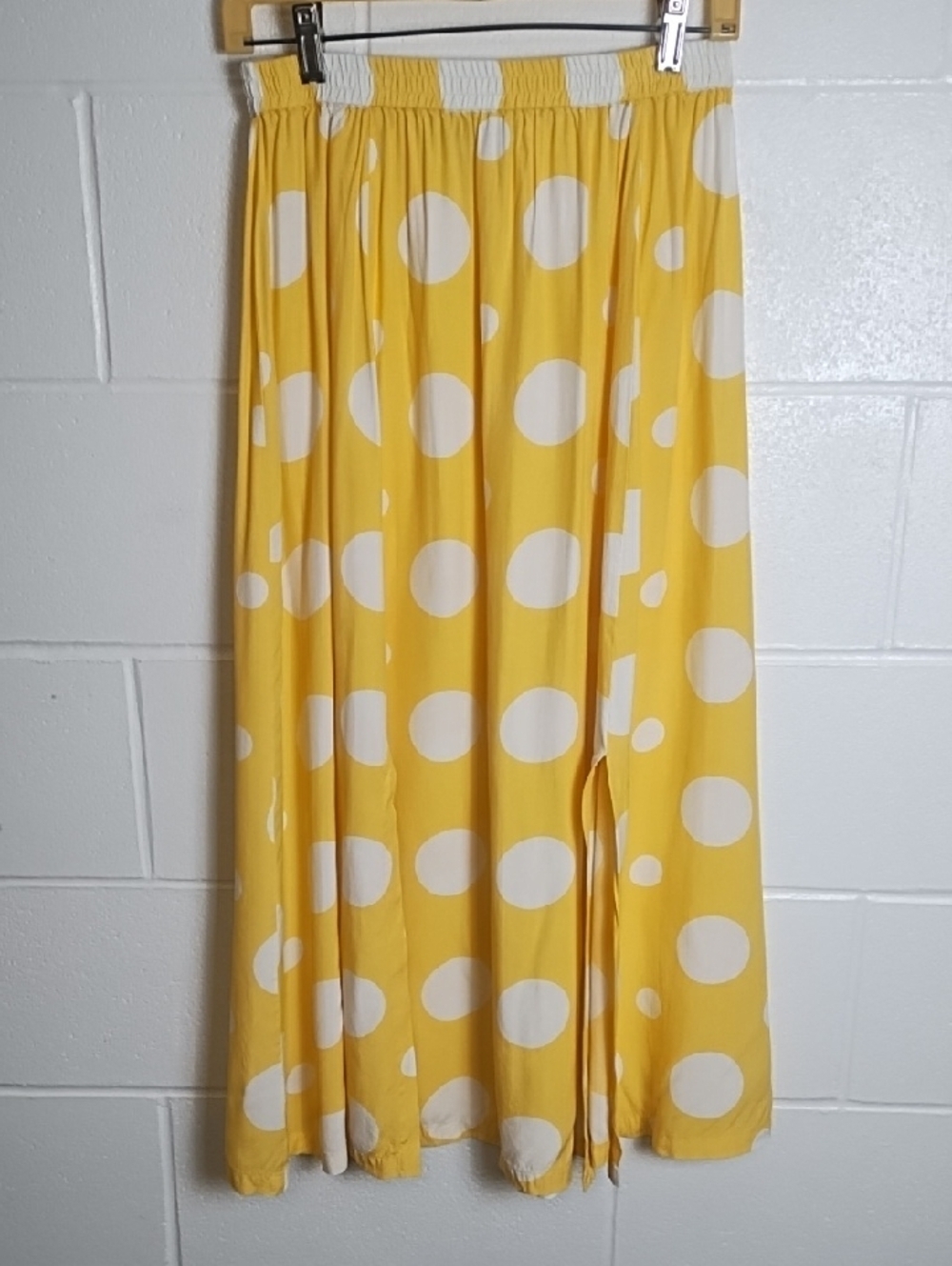 Impressions Yellow and White Polka Dot Midi Maxi Skirt Carwash Slits